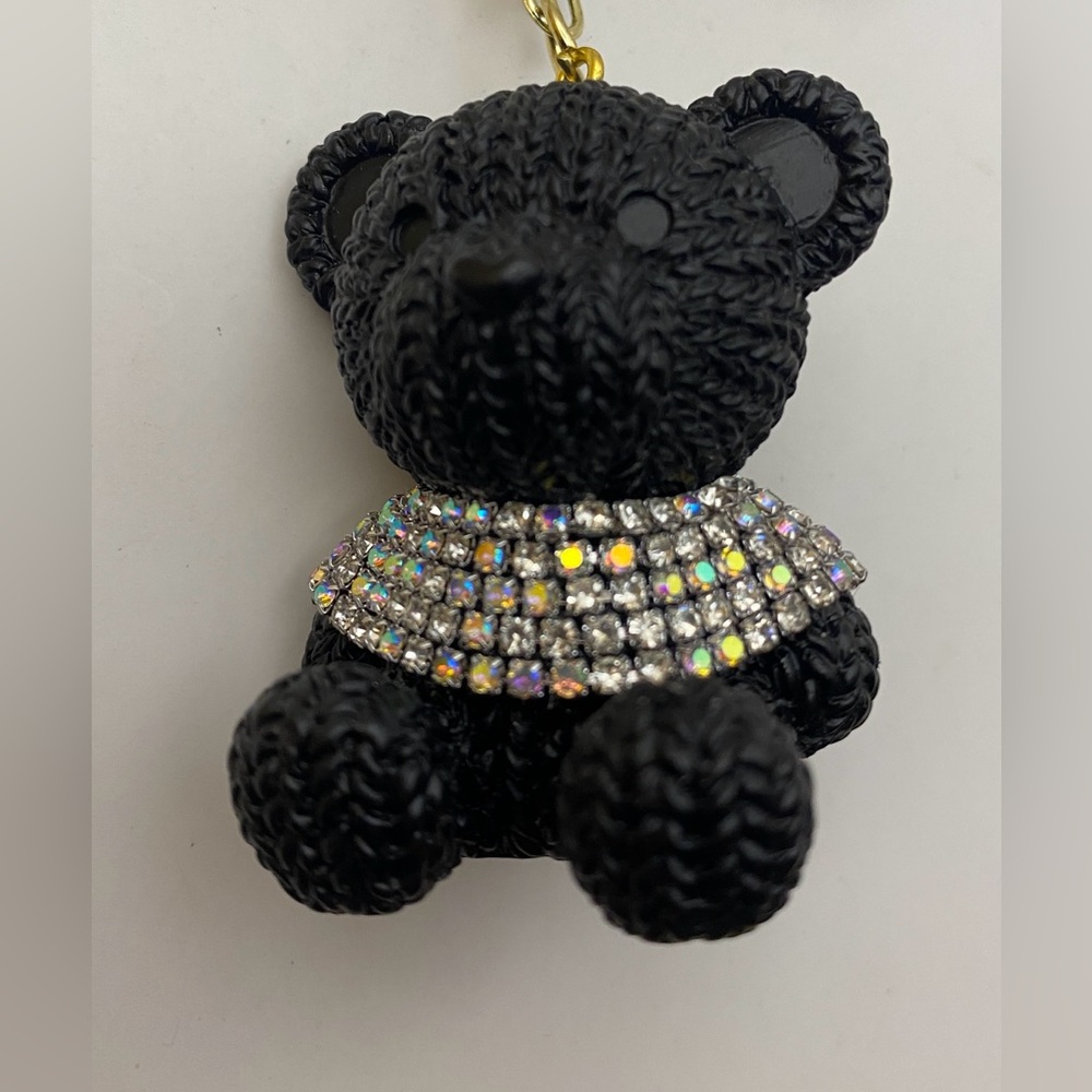 Rhinestone Teddy Bear Keychain Set Pink & Black | Bling Bag Charm Duo - Picture 6 of 7